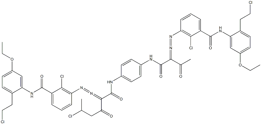 3,3'-[2-(1-Chloroethyl)-1,4-phenylenebis[iminocarbonyl(acetylmethylene)azo]]bis[N-[2-(2-chloroethyl)-5-ethoxyphenyl]-2-chlorobenzamide] 结构式