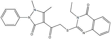 3-Ethyl-2-[[[(1-phenyl-2,3-dimethyl-5-oxo-3-pyrazolin-4-yl)carbonyl]methyl]thio]quinazolin-4(3H)-one 结构式