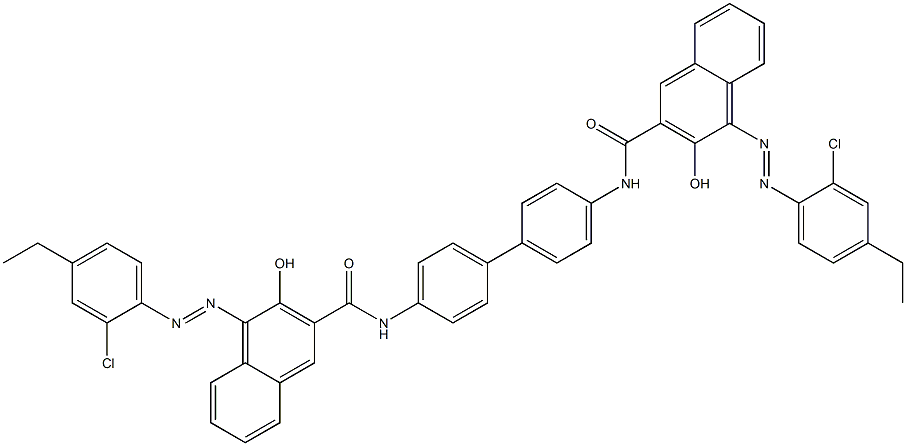 4,4'-Bis[1-[(2-chloro-4-ethylphenyl)azo]-2-hydroxy-3-naphthoylamino]biphenyl 结构式