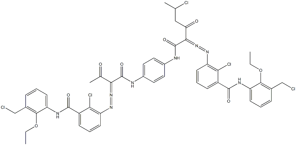 3,3'-[2-(1-Chloroethyl)-1,4-phenylenebis[iminocarbonyl(acetylmethylene)azo]]bis[N-[3-(chloromethyl)-2-ethoxyphenyl]-2-chlorobenzamide] 结构式