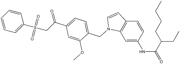 N-[1-[2-Methoxy-4-(phenylsulfonylacetyl)benzyl]-1H-indol-6-yl]-2-ethylhexanamide 结构式