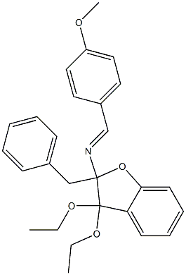 2-Benzyl-3,3-diethoxy-2,3-dihydro-2-(p-methoxybenzylideneamino)benzofuran 结构式