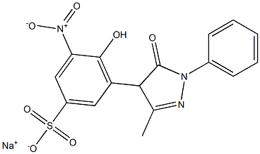 4-Hydroxy-3-nitro-5-(3-methyl-5-oxo-1-phenyl-2-pyrazolin-4-yl)benzenesulfonic acid sodium salt 结构式