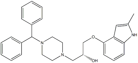 (R)-1-[(2-Methyl-1H-indol-4-yl)oxy]-3-[4-(diphenylmethyl)piperazin-1-yl]-2-propanol 结构式