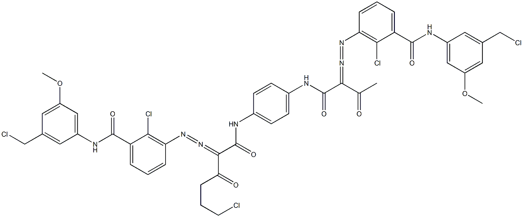 3,3'-[2-(2-Chloroethyl)-1,4-phenylenebis[iminocarbonyl(acetylmethylene)azo]]bis[N-[3-(chloromethyl)-5-methoxyphenyl]-2-chlorobenzamide] 结构式