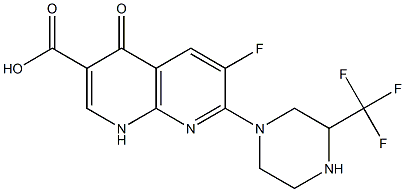 6-Fluoro-1,4-dihydro-4-oxo-7-(3-trifluoromethyl-1-piperazinyl)-1,8-naphthyridine-3-carboxylic acid 结构式