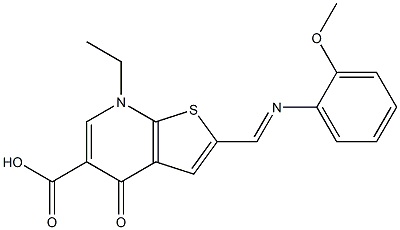 2-[(2-Methoxyphenyl)iminomethyl]-4,7-dihydro-7-ethyl-4-oxothieno[2,3-b]pyridine-5-carboxylic acid 结构式