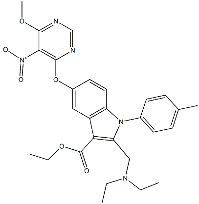 1-(4-Methylphenyl)-2-[(diethylamino)methyl]-5-[5-nitro-6-methoxypyrimidin-4-yloxy]-1H-indole-3-carboxylic acid ethyl ester 结构式