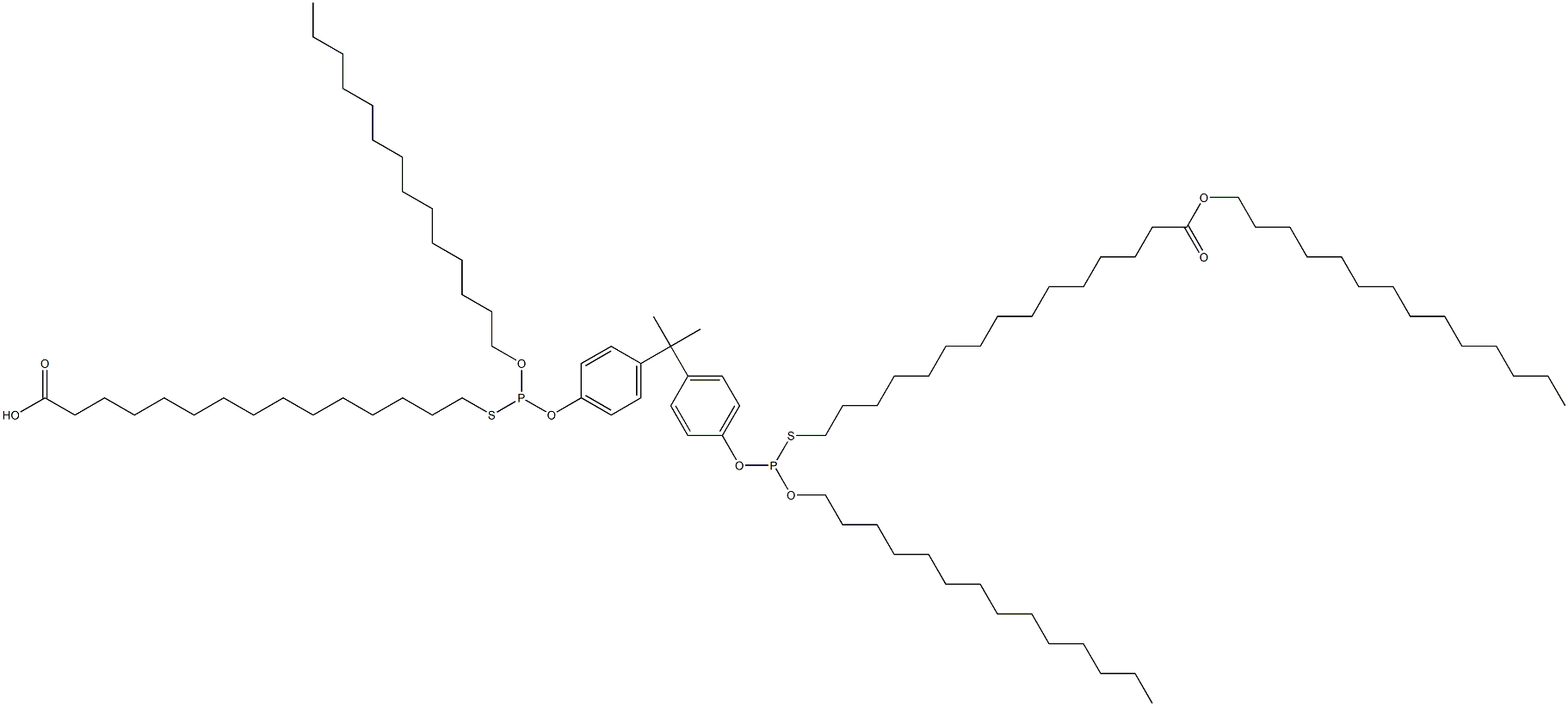 15,15'-[[Isopropylidenebis(4,1-phenyleneoxy)]bis[(tetradecyloxy)phosphinediylthio]]bis(pentadecanoic acid tetradecyl) ester 结构式