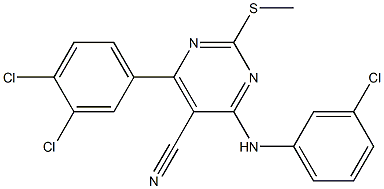 2-(Methylthio)-4-[(3-chlorophenyl)amino]-6-(3,4-dichlorophenyl)pyrimidine-5-carbonitrile 结构式