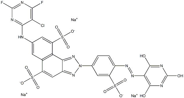 7-(5-Chloro-2,6-difluoro-4-pyrimidinylamino)-2-[3-sulfo-4-(2,4,6-trihydroxy-5-pyrimidinylazo)phenyl]-2H-naphtho[1,2-d]triazole-5,9-disulfonic acid trisodium salt 结构式