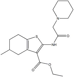 2-[(Piperidinoacetyl)amino]-4,5,6,7-tetrahydro-5-methylbenzo[b]thiophene-3-carboxylic acid ethyl ester 结构式