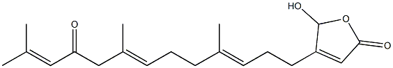 (6E,10E)-2,6,10-Trimethyl-13-[(2,5-dihydro-2-hydroxy-5-oxofuran)-3-yl]trideca-2,6,10-trien-4-one 结构式