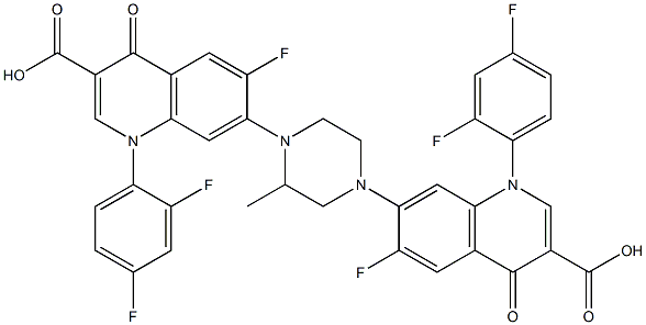 6-Fluoro-1-(2,4-difluorophenyl)-7-[3-methyl-4-[[6-fluoro-3-carboxy-1,4-dihydro-1-(2,4-difluorophenyl)-4-oxoquinolin]-7-yl]piperazino]-1,4-dihydro-4-oxoquinoline-3-carboxylic acid 结构式