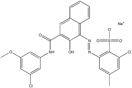 2-Chloro-4-methyl-6-[[3-[[(3-chloro-5-methoxyphenyl)amino]carbonyl]-2-hydroxy-1-naphtyl]azo]benzenesulfonic acid sodium salt 结构式