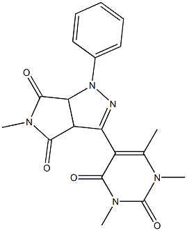 3a,6a-Dihydro-1-phenyl-5-methyl-3-[(1,2,3,4-tetrahydro-1,3,6-trimethyl-2,4-dioxopyrimidin)-5-yl]pyrrolo[3,4-c]pyrazole-4,6(1H,5H)-dione 结构式