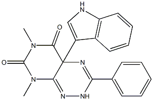 6,8-Dimethyl-2,4a-dihydro-3-phenyl-4a-(1H-indol-3-yl)pyrimido[5,4-e]-1,2,4-triazine-5,7(6H,8H)-dione 结构式