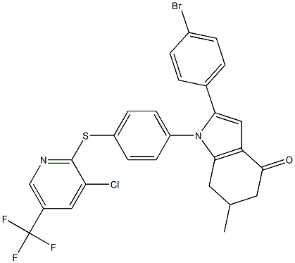 2-(4-Bromophenyl)-1-(4-(3-chloro-5-(trifluoromethyl)(2-pyridylthio))phenyl)-6-methyl-5,6,7-trihydroindol-4-one 结构式