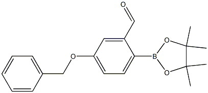 5-(苄氧基)-2-(4,4,5,5-四甲基-1,3,2-二氧苯甲醛-2-基)苯甲醛 结构式