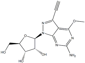 6-Amino-3-ethynyl-4-methoxy-1-(beta-D-ribofuranosyl)-1H-pyrazolo[3,4-d]pyrimidine 结构式