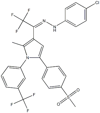 2,2,2-trifluoro-1-{2-methyl-5-[4-(methylsulfonyl)phenyl]-1-[3-(trifluoromethyl)phenyl]-1H-pyrrol-3-yl}-1-ethanone N-(4-chlorophenyl)hydrazone 结构式