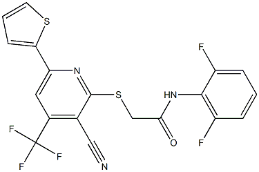 2-{[3-cyano-6-(2-thienyl)-4-(trifluoromethyl)-2-pyridinyl]sulfanyl}-N-(2,6-difluorophenyl)acetamide 结构式