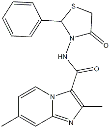 N3-(4-oxo-2-phenyl-1,3-thiazolan-3-yl)-2,7-dimethylimidazo[1,2-a]pyridine-3-carboxamide 结构式