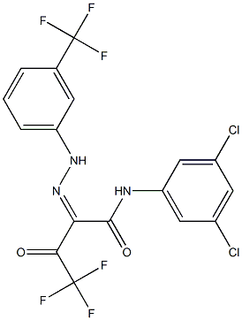 N-(3,5-dichlorophenyl)-4,4,4-trifluoro-3-oxo-2-{(Z)-2-[3-(trifluoromethyl)phenyl]hydrazono}butanamide 结构式