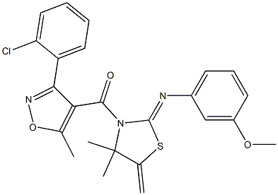 [3-(2-chlorophenyl)-5-methyl-4-isoxazolyl]{2-[(3-methoxyphenyl)imino]-4,4-dimethyl-5-methylene-1,3-thiazolan-3-yl}methanone 结构式