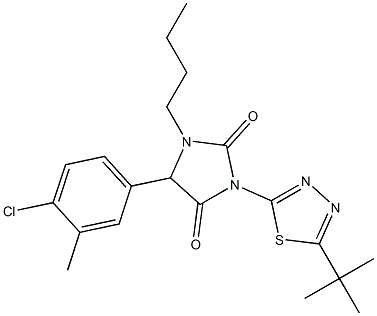 1-butyl-3-[5-(tert-butyl)-1,3,4-thiadiazol-2-yl]-5-(4-chloro-3-methylphenyl)imidazolidine-2,4-dione 结构式