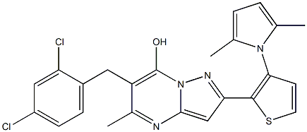 6-(2,4-dichlorobenzyl)-2-[3-(2,5-dimethyl-1H-pyrrol-1-yl)-2-thienyl]-5-methylpyrazolo[1,5-a]pyrimidin-7-ol 结构式