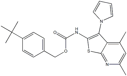 4-(tert-butyl)benzyl N-[4,6-dimethyl-3-(1H-pyrrol-1-yl)thieno[2,3-b]pyridin-2-yl]carbamate 结构式