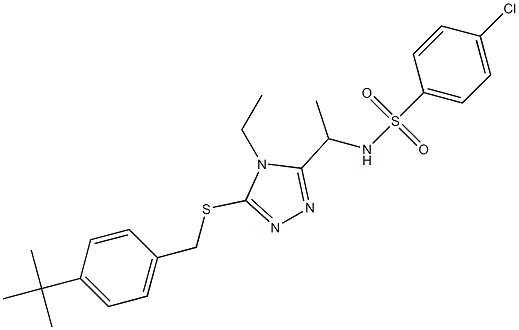 N-[1-(5-{[4-(tert-butyl)benzyl]sulfanyl}-4-ethyl-4H-1,2,4-triazol-3-yl)ethyl]-4-chlorobenzenesulfonamide 结构式