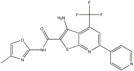 3-amino-N-(4-methyl-1,3-oxazol-2-yl)-6-(4-pyridinyl)-4-(trifluoromethyl)thieno[2,3-b]pyridine-2-carboxamide 结构式