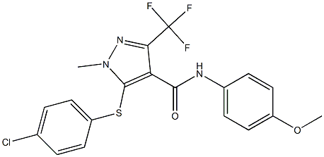 5-[(4-chlorophenyl)sulfanyl]-N-(4-methoxyphenyl)-1-methyl-3-(trifluoromethyl)-1H-pyrazole-4-carboxamide 结构式