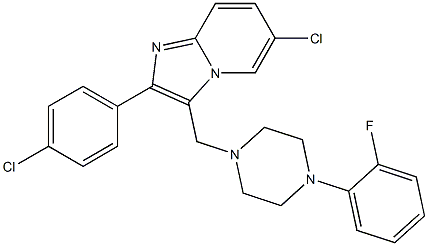 6-chloro-2-(4-chlorophenyl)-3-{[4-(2-fluorophenyl)piperazino]methyl}imidazo[1,2-a]pyridine 结构式