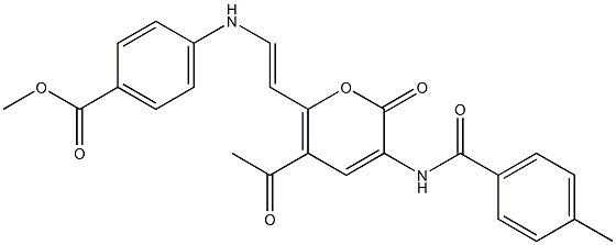 methyl 4-[((E)-2-{5-acetyl-3-[(4-methylbenzoyl)amino]-2-oxo-2H-pyran-6-yl}ethenyl)amino]benzenecarboxylate 结构式