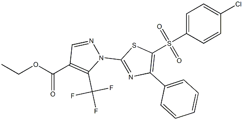 ethyl 1-{5-[(4-chlorophenyl)sulfonyl]-4-phenyl-1,3-thiazol-2-yl}-5-(trifluoromethyl)-1H-pyrazole-4-carboxylate 结构式