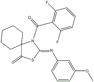 (2,6-difluorophenyl){2-[(3-methoxyphenyl)imino]-4-methylidene-3-thia-1-azaspiro[4.5]dec-1-yl}methanone 结构式