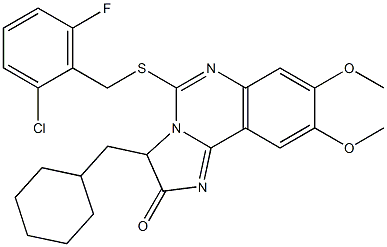 5-[(2-chloro-6-fluorobenzyl)sulfanyl]-3-(cyclohexylmethyl)-8,9-dimethoxyimidazo[1,2-c]quinazolin-2(3H)-one 结构式