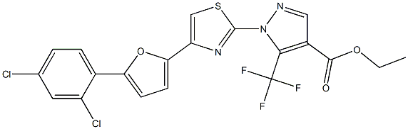 ethyl 1-{4-[5-(2,4-dichlorophenyl)-2-furyl]-1,3-thiazol-2-yl}-5-(trifluoromethyl)-1H-pyrazole-4-carboxylate 结构式