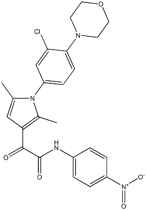 2-[1-(3-chloro-4-morpholinophenyl)-2,5-dimethyl-1H-pyrrol-3-yl]-N-(4-nitrophenyl)-2-oxoacetamide 结构式