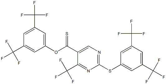 3,5-di(trifluoromethyl)phenyl 2-{[3,5-di(trifluoromethyl)phenyl]thio}-4-(tr ifluoromethyl)pyrimidine-5-carbothioate 结构式