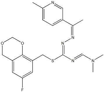 (6-fluoro-4H-1,3-benzodioxin-8-yl)methyl N-[1-(6-methyl-3-pyridyl)ethylidene]-{[(dimethylamino)methylidene]amino}methanehydrazonothioate 结构式