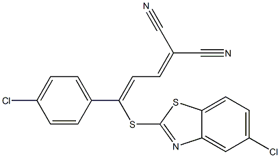 2-[3-[(5-chloro-1,3-benzothiazol-2-yl)thio]-3-(4-chlorophenyl)prop-2-enylidene]malononitrile 结构式