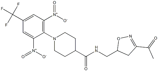 N-[(3-acetyl-4,5-dihydro-5-isoxazolyl)methyl]-1-[2,6-dinitro-4-(trifluoromethyl)phenyl]-4-piperidinecarboxamide 结构式