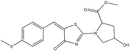 methyl 4-hydroxy-1-(5-{(E)-[4-(methylsulfanyl)phenyl]methylidene}-4-oxo-4,5-dihydro-1,3-thiazol-2-yl)-2-pyrrolidinecarboxylate 结构式