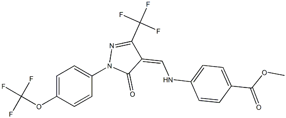 methyl 4-({[5-oxo-1-[4-(trifluoromethoxy)phenyl]-3-(trifluoromethyl)-1,5-dihydro-4H-pyrazol-4-yliden]methyl}amino)benzenecarboxylate 结构式
