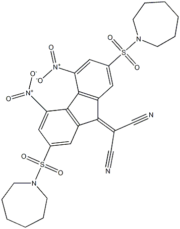 2-[2,7-di(azepan-1-ylsulfonyl)-4,5-dinitro-9H-fluoren-9-yliden]malononitrile 结构式