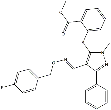 methyl 2-{[4-({[(4-fluorobenzyl)oxy]imino}methyl)-1-methyl-3-phenyl-1H-pyrazol-5-yl]sulfanyl}benzenecarboxylate 结构式